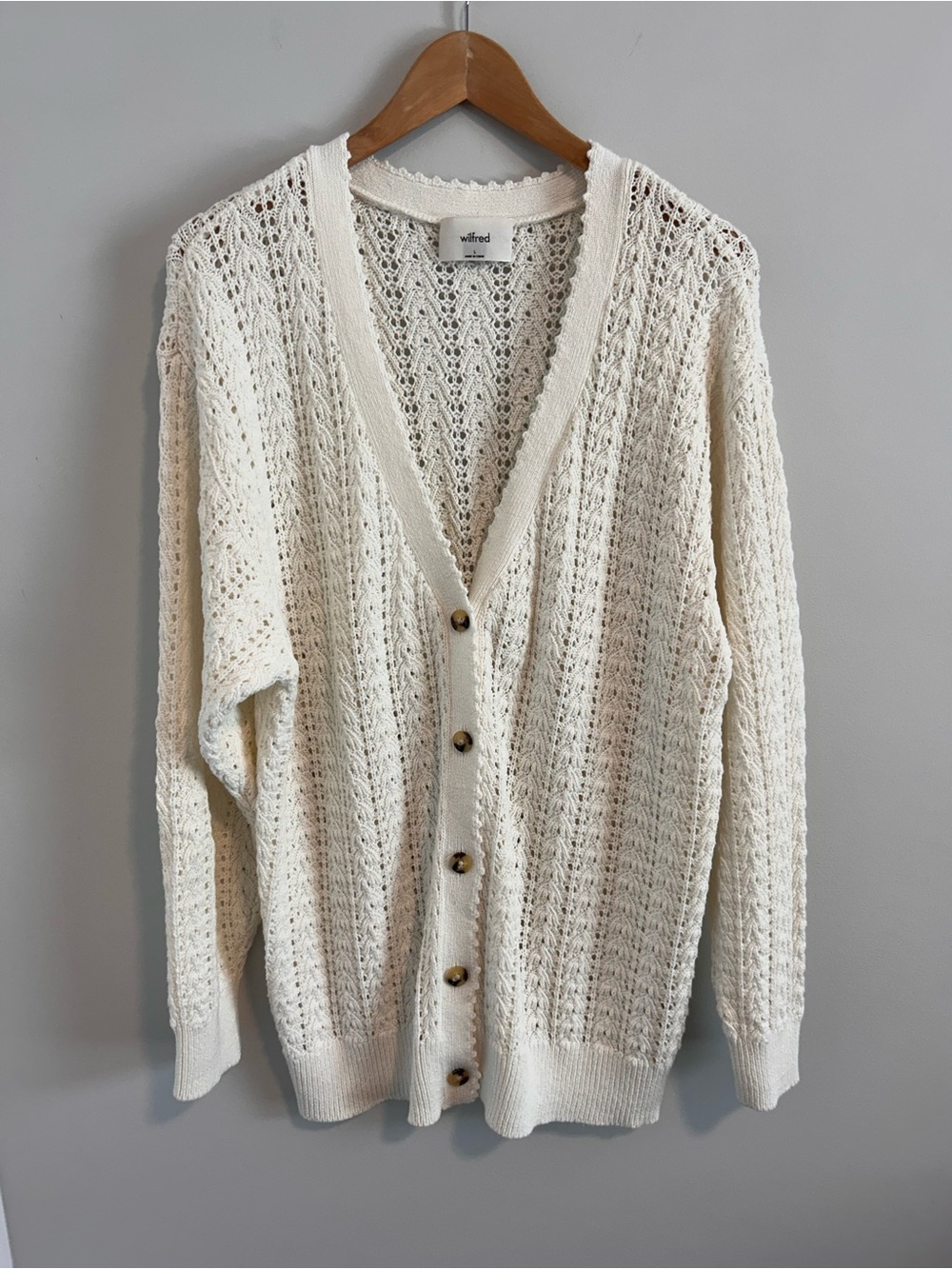 ARITZIA Wilfred Reverence Cardigan, Light Birch Cream Ivory, Size Large